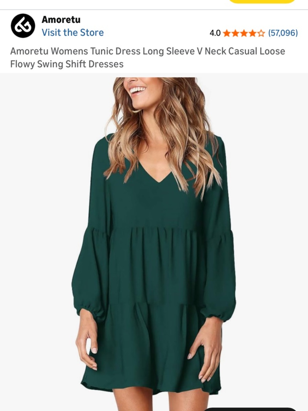 Green Tiered Long Sleeve V-Neck Dress